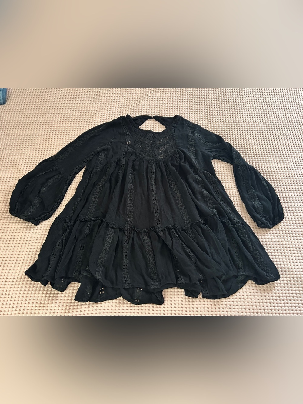 Free People Kiss Kiss Lace Inset Tunic In Black with Lace Detail